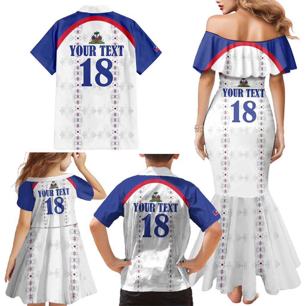 Custom Haiti Football Family Matching Mermaid Dress and Hawaiian Shirt Les Grenadiers Veve Haitian Vodou White Version - Wonder Print Shop