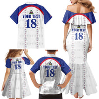Custom Haiti Football Family Matching Mermaid Dress and Hawaiian Shirt Les Grenadiers Veve Haitian Vodou White Version - Wonder Print Shop