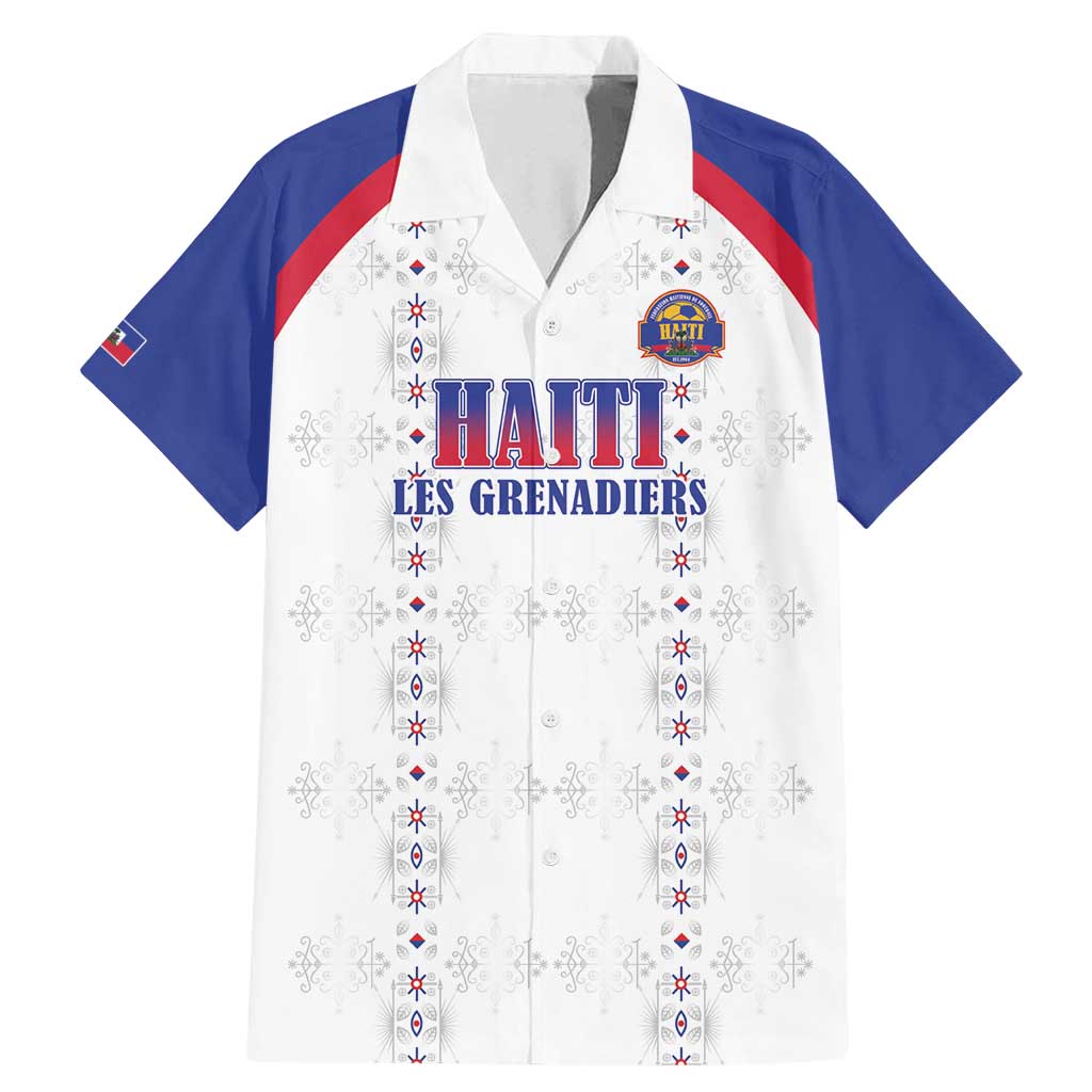 Custom Haiti Football Family Matching Mermaid Dress and Hawaiian Shirt Les Grenadiers Veve Haitian Vodou White Version - Wonder Print Shop