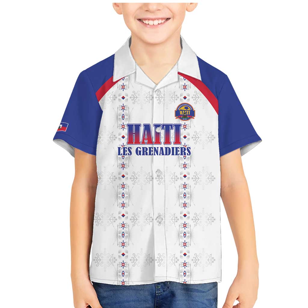 Custom Haiti Football Family Matching Mermaid Dress and Hawaiian Shirt Les Grenadiers Veve Haitian Vodou White Version - Wonder Print Shop