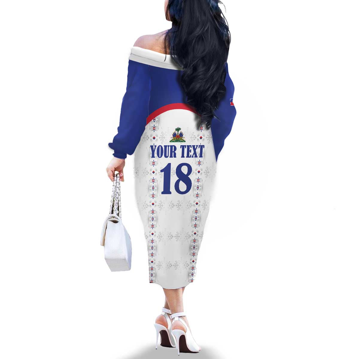 Custom Haiti Football Family Matching Off The Shoulder Long Sleeve Dress and Hawaiian Shirt Les Grenadiers Veve Haitian Vodou White Version - Wonder Print Shop