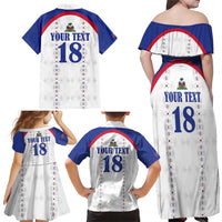 Custom Haiti Football Family Matching Off Shoulder Maxi Dress and Hawaiian Shirt Les Grenadiers Veve Haitian Vodou White Version - Wonder Print Shop