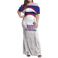 Custom Haiti Football Family Matching Off Shoulder Maxi Dress and Hawaiian Shirt Les Grenadiers Veve Haitian Vodou White Version - Wonder Print Shop