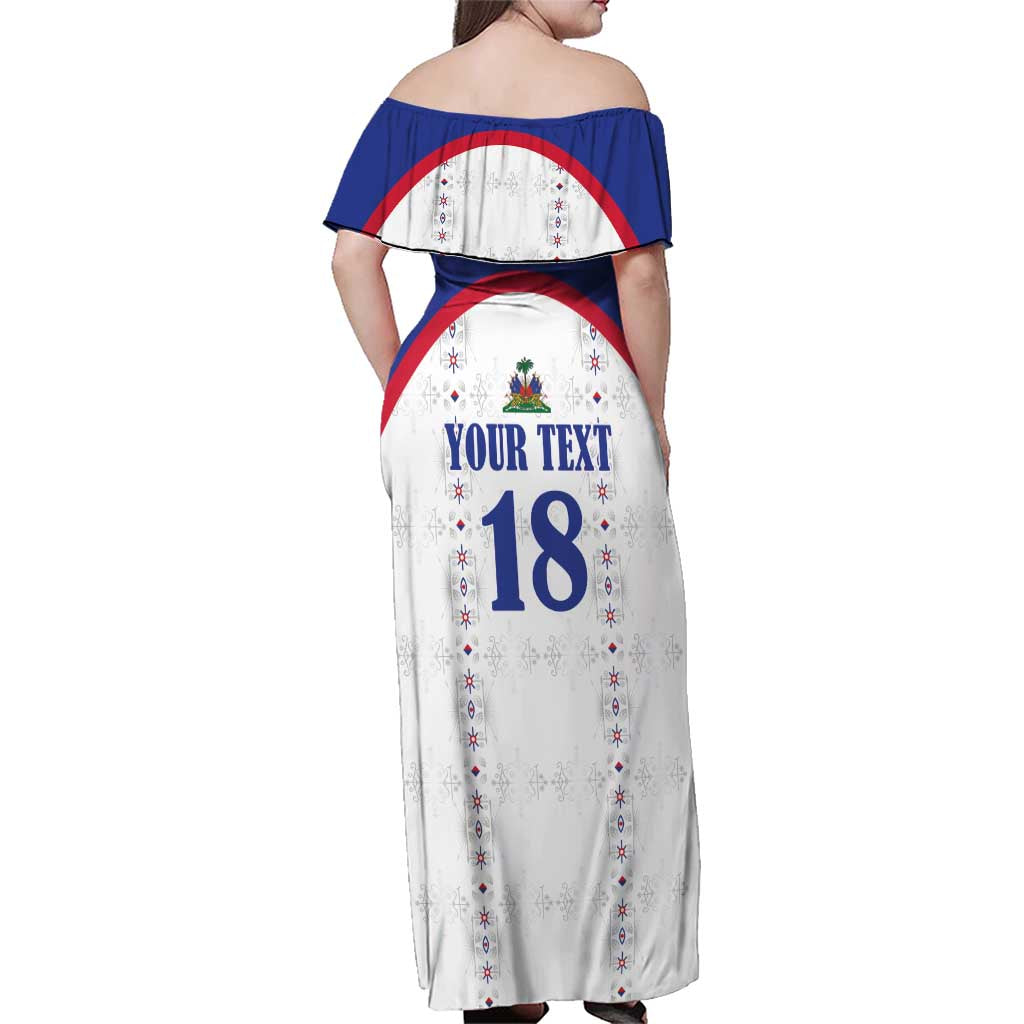 Custom Haiti Football Family Matching Off Shoulder Maxi Dress and Hawaiian Shirt Les Grenadiers Veve Haitian Vodou White Version - Wonder Print Shop