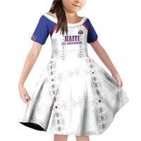 Custom Haiti Football Family Matching Off Shoulder Short Dress and Hawaiian Shirt Les Grenadiers Veve Haitian Vodou White Version - Wonder Print Shop