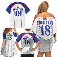 Custom Haiti Football Family Matching Off Shoulder Short Dress and Hawaiian Shirt Les Grenadiers Veve Haitian Vodou White Version - Wonder Print Shop