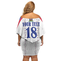 Custom Haiti Football Family Matching Off Shoulder Short Dress and Hawaiian Shirt Les Grenadiers Veve Haitian Vodou White Version - Wonder Print Shop