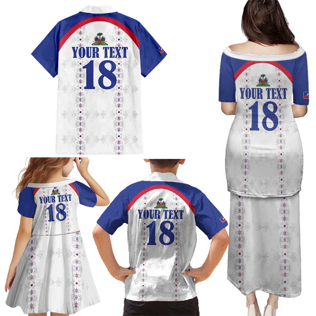 Custom Haiti Football Family Matching Puletasi and Hawaiian Shirt Les Grenadiers Veve Haitian Vodou White Version - Wonder Print Shop