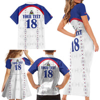 Custom Haiti Football Family Matching Short Sleeve Bodycon Dress and Hawaiian Shirt Les Grenadiers Veve Haitian Vodou White Version - Wonder Print Shop