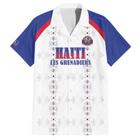 Custom Haiti Football Family Matching Short Sleeve Bodycon Dress and Hawaiian Shirt Les Grenadiers Veve Haitian Vodou White Version - Wonder Print Shop