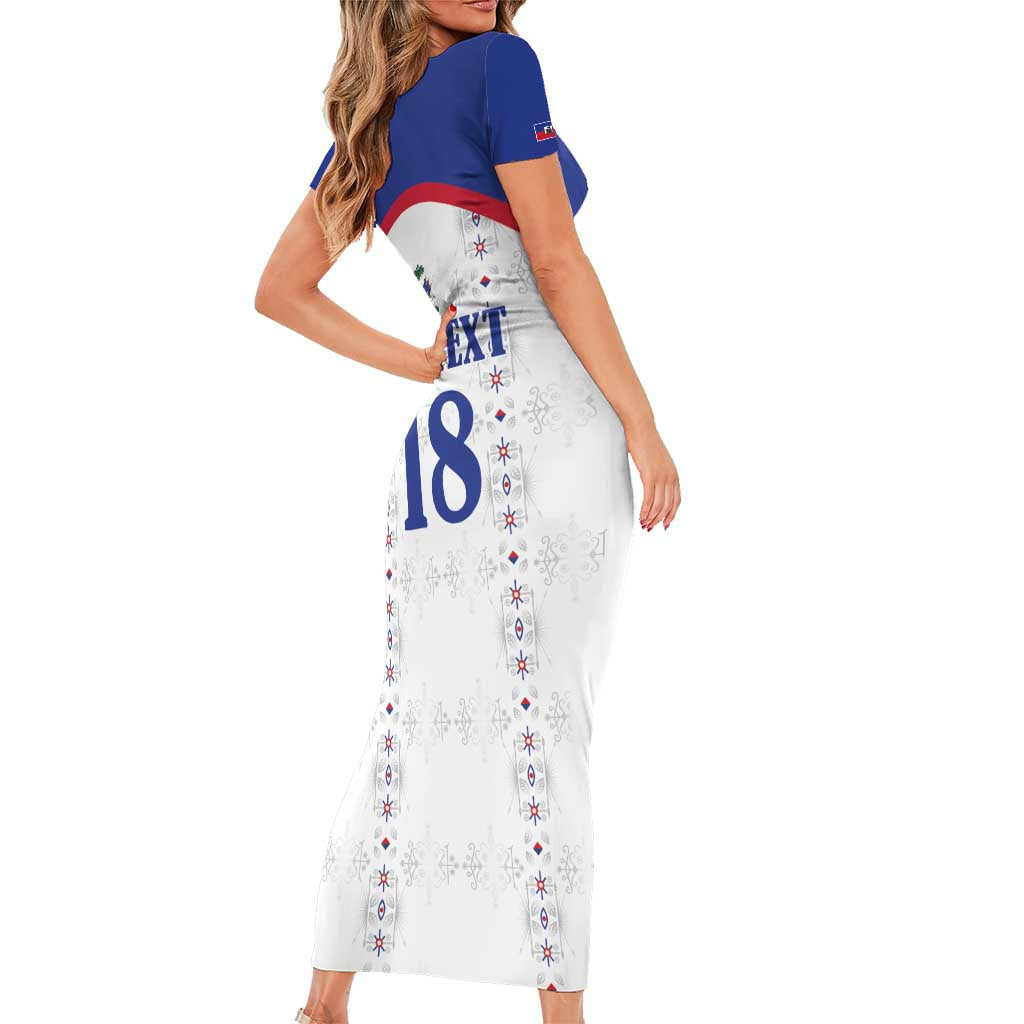 Custom Haiti Football Family Matching Short Sleeve Bodycon Dress and Hawaiian Shirt Les Grenadiers Veve Haitian Vodou White Version - Wonder Print Shop