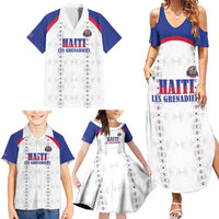 Custom Haiti Football Family Matching Summer Maxi Dress and Hawaiian Shirt Les Grenadiers Veve Haitian Vodou White Version - Wonder Print Shop