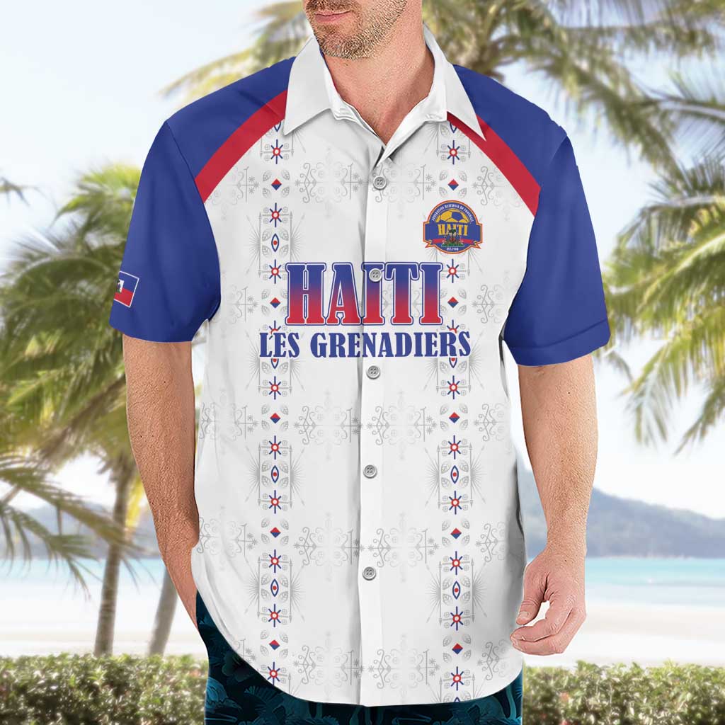 Custom Haiti Football Hawaiian Shirt Les Grenadiers Veve Haitian Vodou White Version - Wonder Print Shop