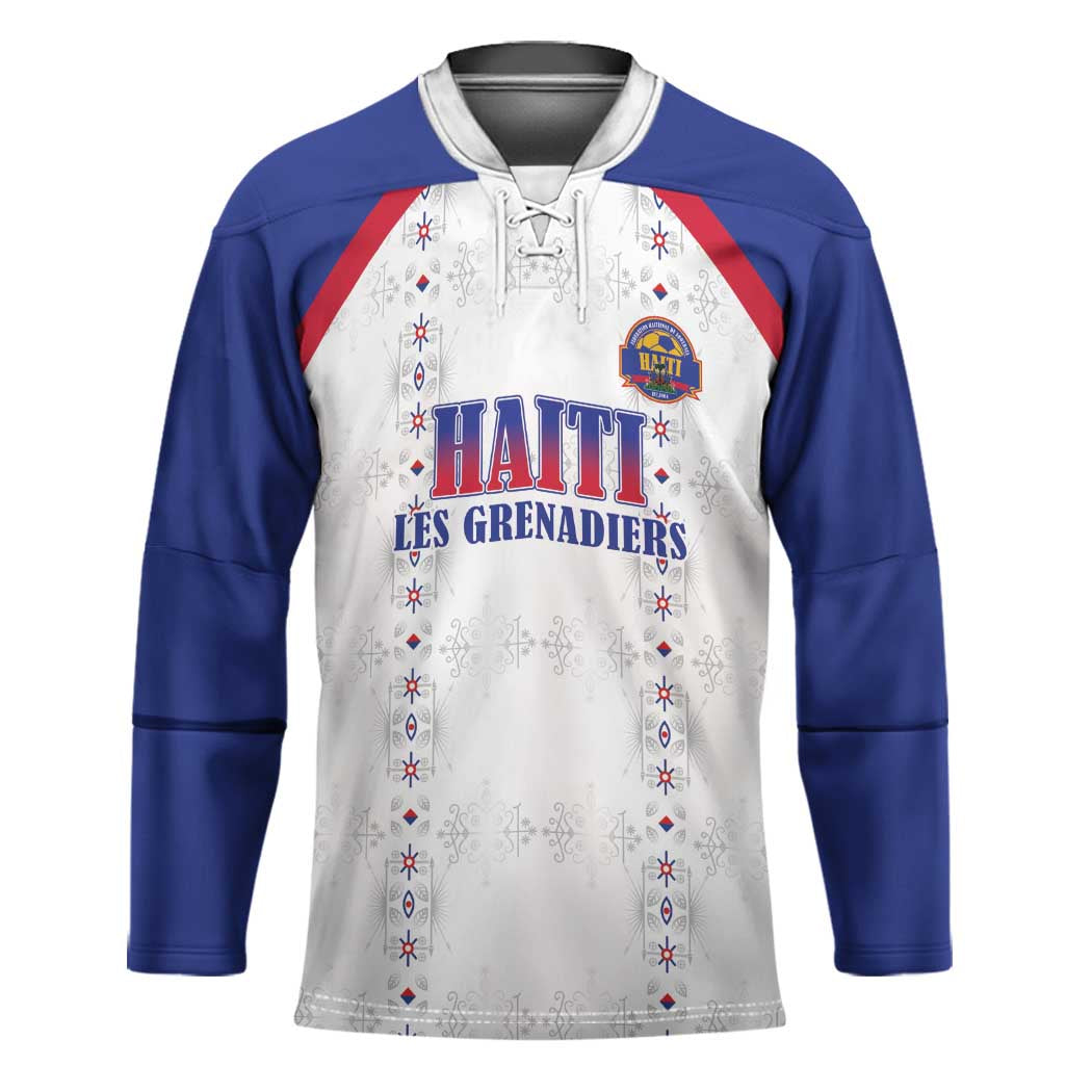 Custom Haiti Football Hockey Jersey Les Grenadiers Veve Haitian Vodou White Version - Wonder Print Shop