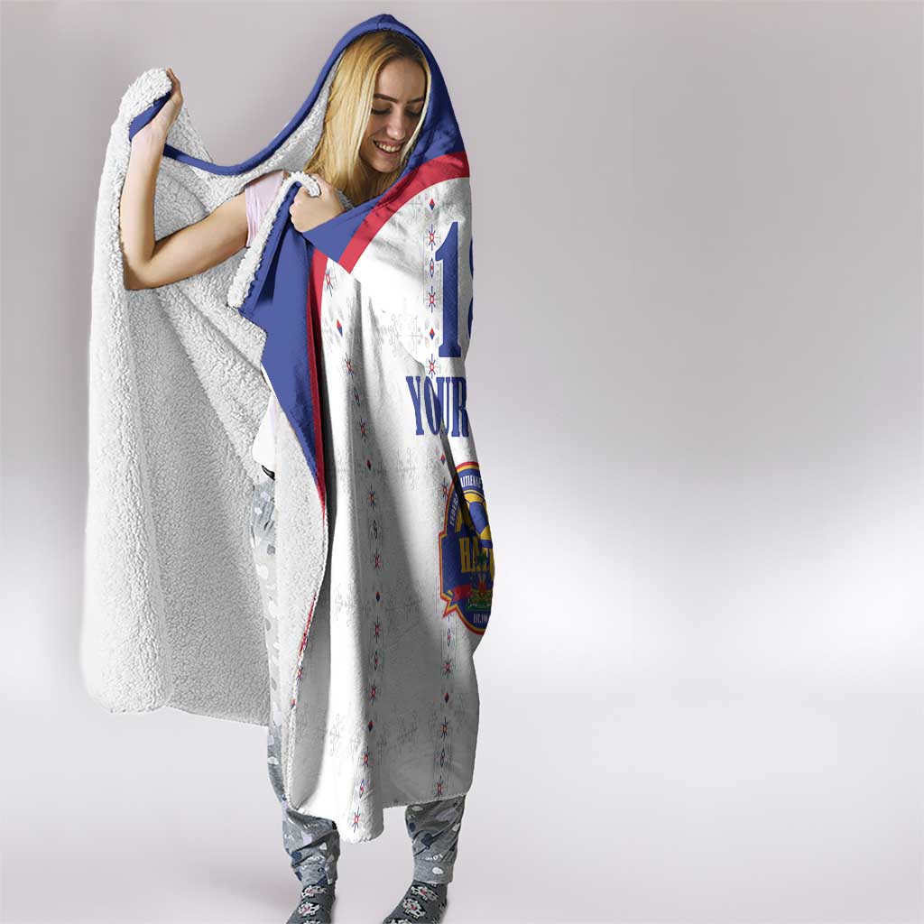 Custom Haiti Football Hooded Blanket Les Grenadiers Veve Haitian Vodou White Version - Wonder Print Shop