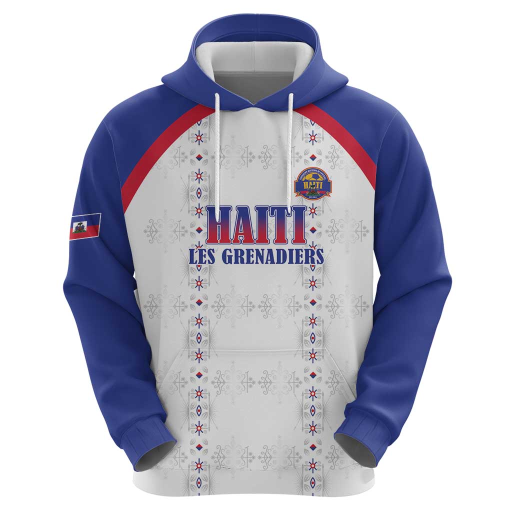 Custom Haiti Football Hoodie Les Grenadiers Veve Haitian Vodou White Version - Wonder Print Shop