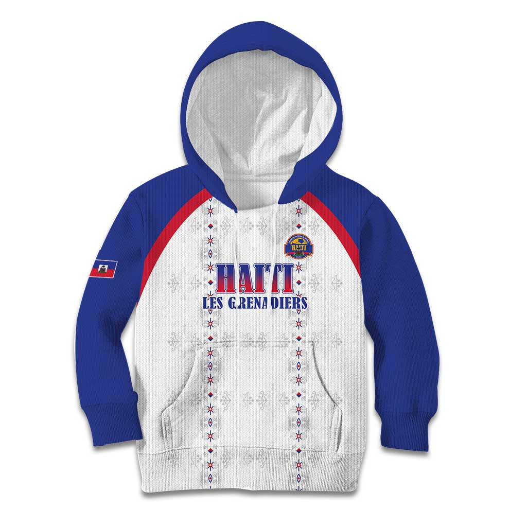 Custom Haiti Football Kid Hoodie Les Grenadiers Veve Haitian Vodou White Version - Wonder Print Shop