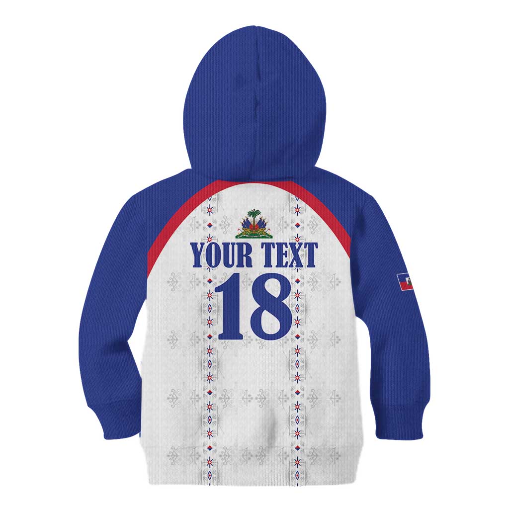 Custom Haiti Football Kid Hoodie Les Grenadiers Veve Haitian Vodou White Version - Wonder Print Shop