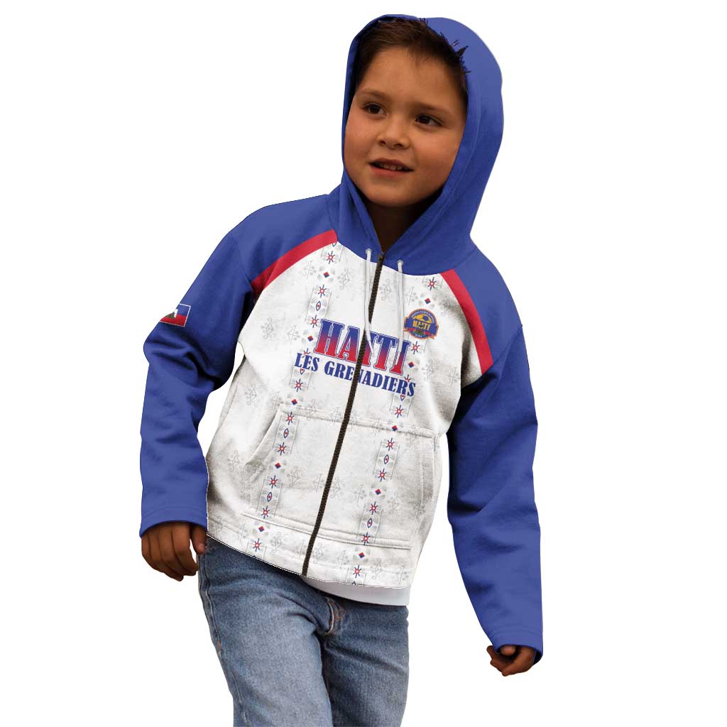 Custom Haiti Football Kid Hoodie Les Grenadiers Veve Haitian Vodou White Version - Wonder Print Shop