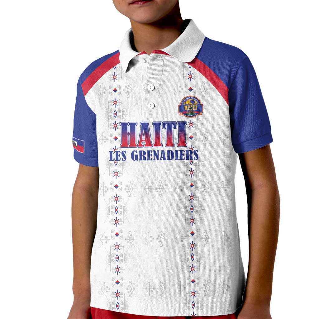 Custom Haiti Football Kid Polo Shirt Les Grenadiers Veve Haitian Vodou White Version - Wonder Print Shop