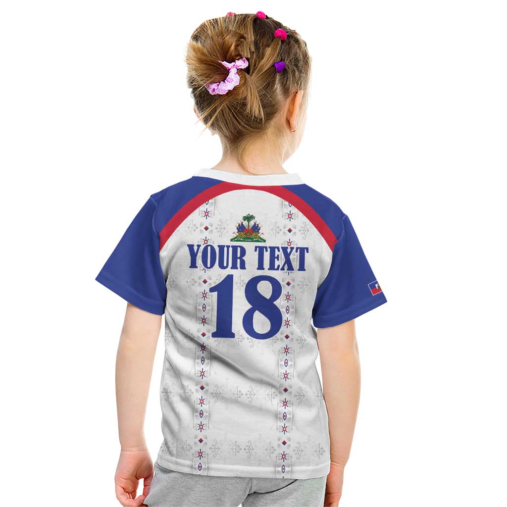 Custom Haiti Football Kid T Shirt Les Grenadiers Veve Haitian Vodou White Version - Wonder Print Shop