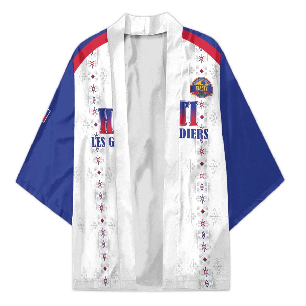 Custom Haiti Football Kimono Les Grenadiers Veve Haitian Vodou White Version - Wonder Print Shop