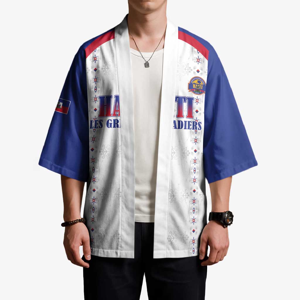 Custom Haiti Football Kimono Les Grenadiers Veve Haitian Vodou White Version - Wonder Print Shop