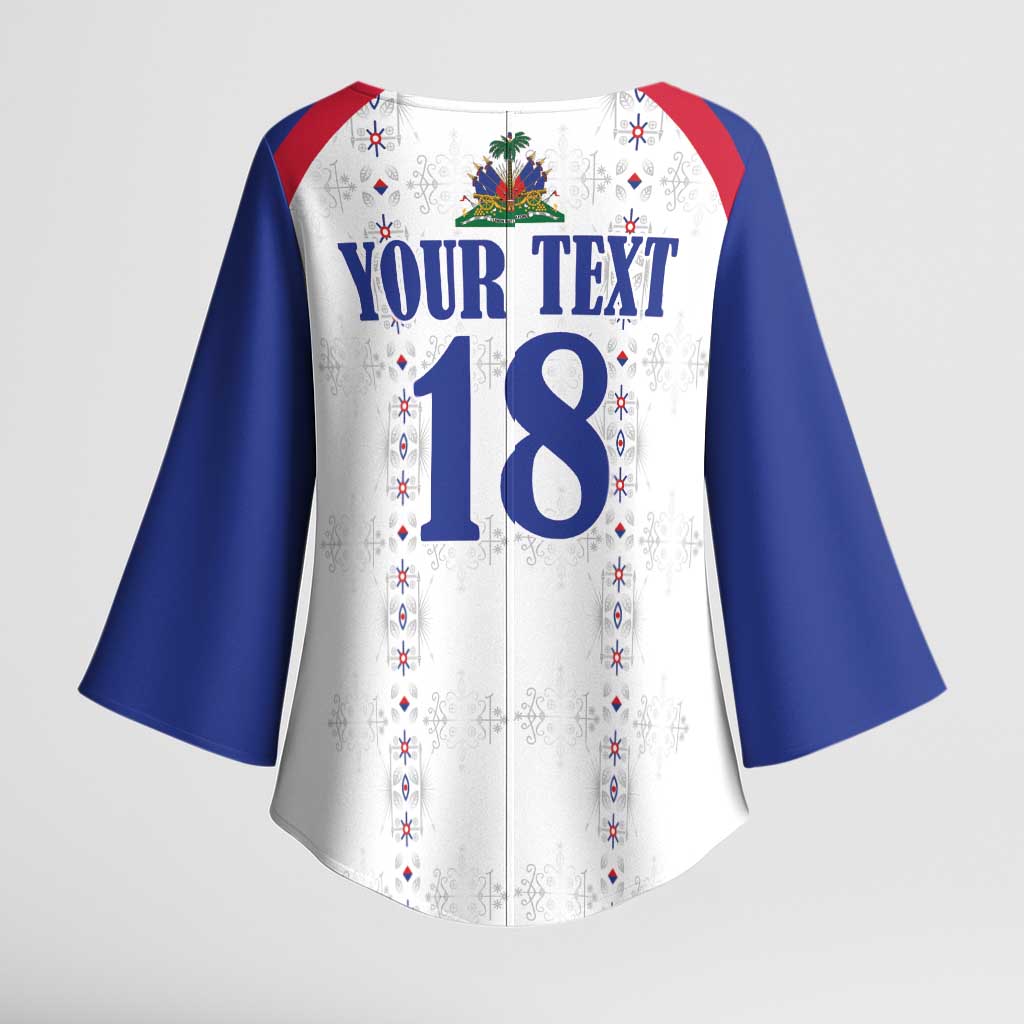 Custom Haiti Football Kimono Sleeve Blouse Les Grenadiers Veve Haitian Vodou White Version - Wonder Print Shop