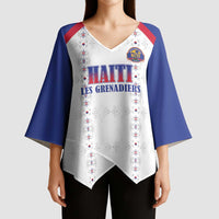 Custom Haiti Football Kimono Sleeve Blouse Les Grenadiers Veve Haitian Vodou White Version - Wonder Print Shop