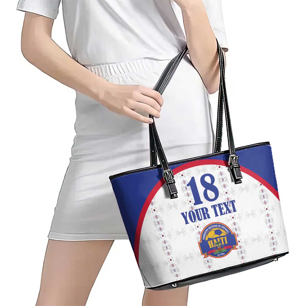 Custom Haiti Football Leather Tote Bag Les Grenadiers Veve Haitian Vodou White Version - Wonder Print Shop