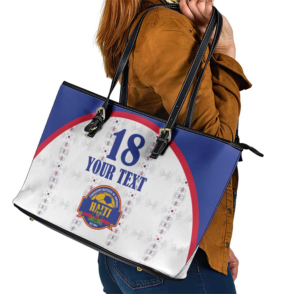 Custom Haiti Football Leather Tote Bag Les Grenadiers Veve Haitian Vodou White Version - Wonder Print Shop