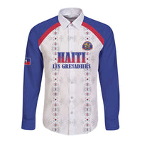 Custom Haiti Football Long Sleeve Button Shirt Les Grenadiers Veve Haitian Vodou White Version - Wonder Print Shop