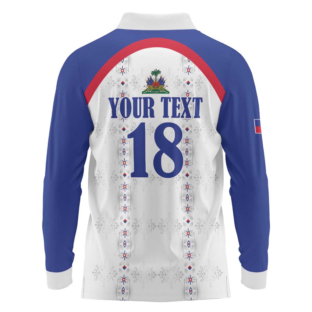 Custom Haiti Football Long Sleeve Polo Shirt Les Grenadiers Veve Haitian Vodou White Version - Wonder Print Shop