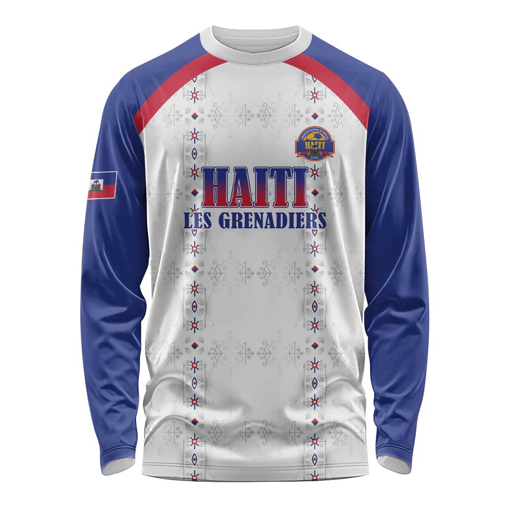 Custom Haiti Football Long Sleeve Shirt Les Grenadiers Veve Haitian Vodou White Version - Wonder Print Shop