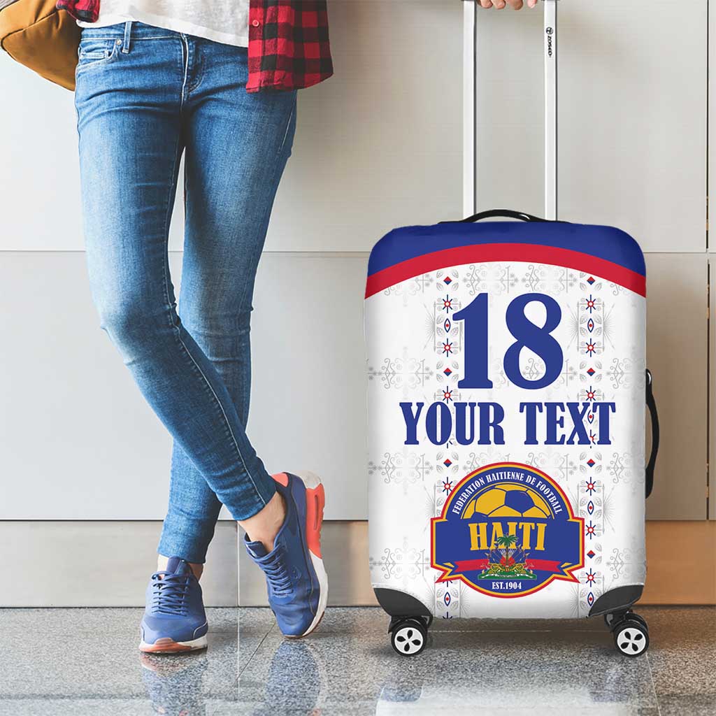 Custom Haiti Football Luggage Cover Les Grenadiers Veve Haitian Vodou White Version - Wonder Print Shop