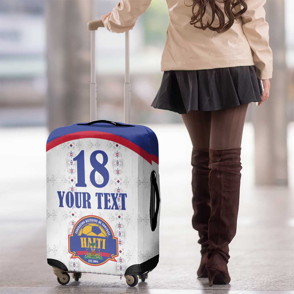 Custom Haiti Football Luggage Cover Les Grenadiers Veve Haitian Vodou White Version - Wonder Print Shop