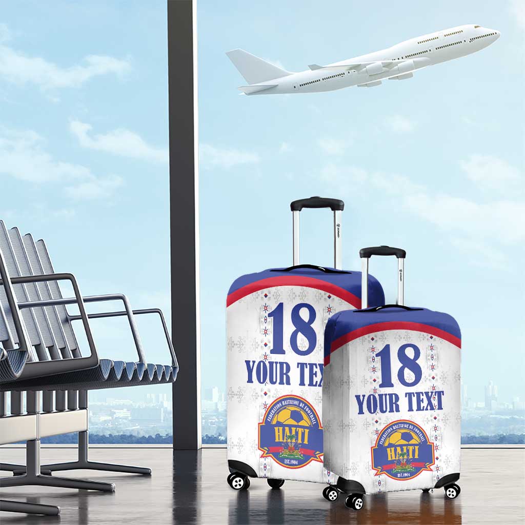 Custom Haiti Football Luggage Cover Les Grenadiers Veve Haitian Vodou White Version - Wonder Print Shop
