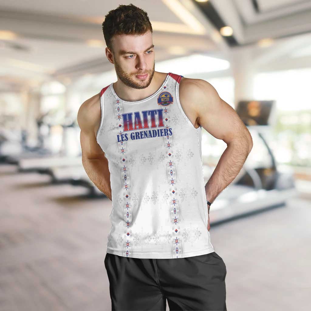 Custom Haiti Football Men Tank Top Les Grenadiers Veve Haitian Vodou White Version - Wonder Print Shop