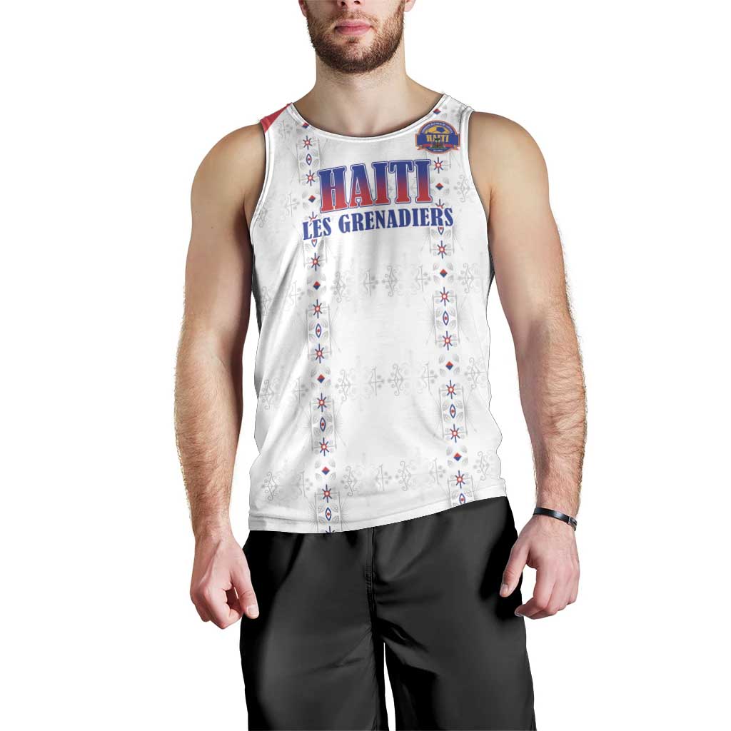 Custom Haiti Football Men Tank Top Les Grenadiers Veve Haitian Vodou White Version - Wonder Print Shop