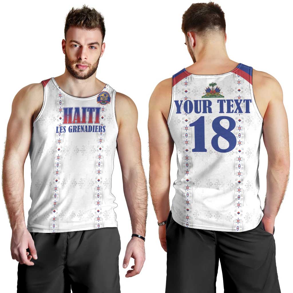 Custom Haiti Football Men Tank Top Les Grenadiers Veve Haitian Vodou White Version - Wonder Print Shop