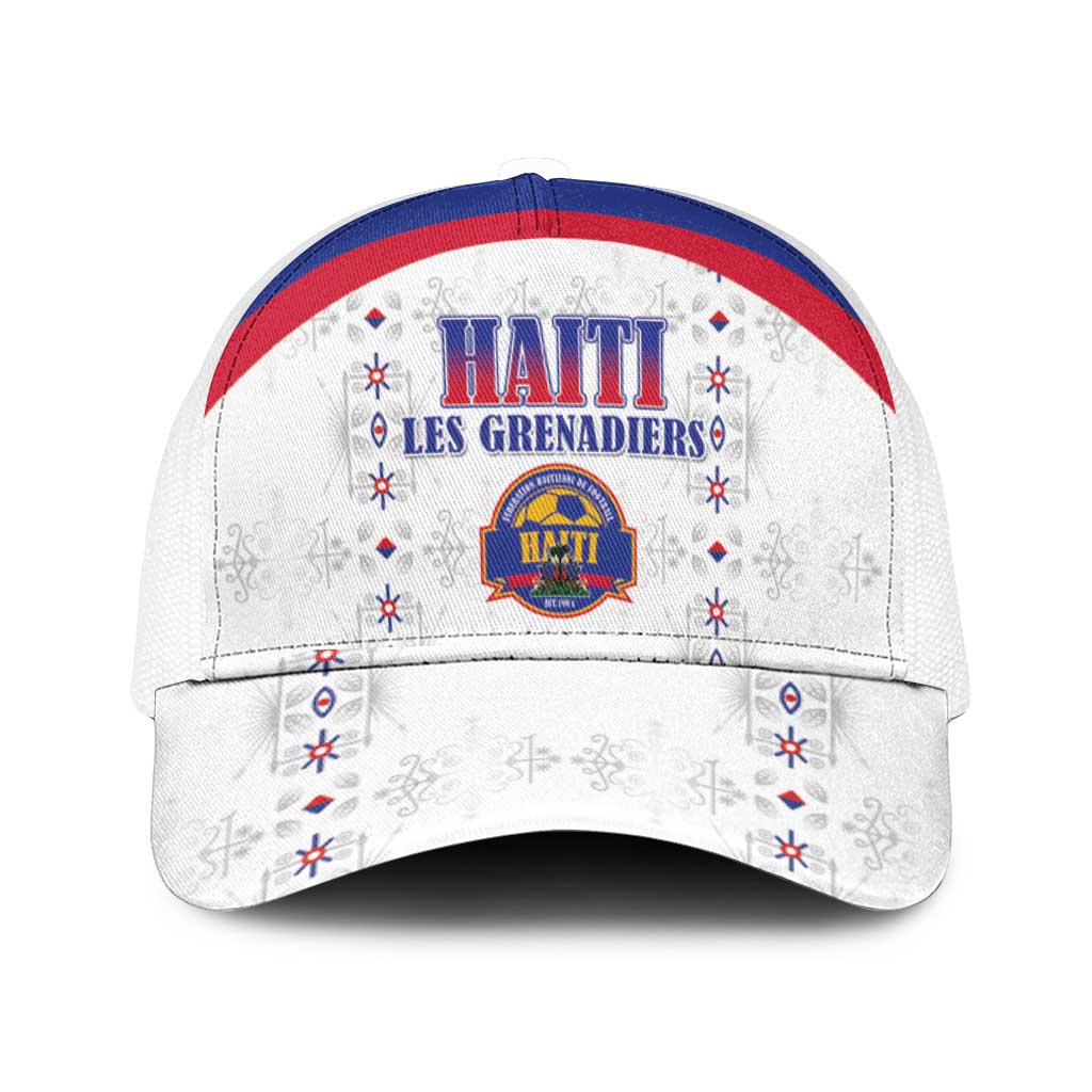 Haiti Football Mesh Trucker Cap Les Grenadiers Veve Haitian Vodou White Version - Wonder Print Shop
