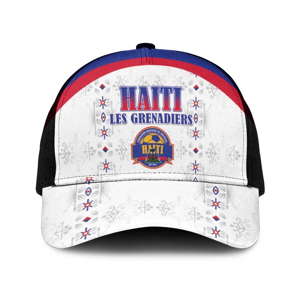 Haiti Football Mesh Trucker Cap Les Grenadiers Veve Haitian Vodou White Version - Wonder Print Shop