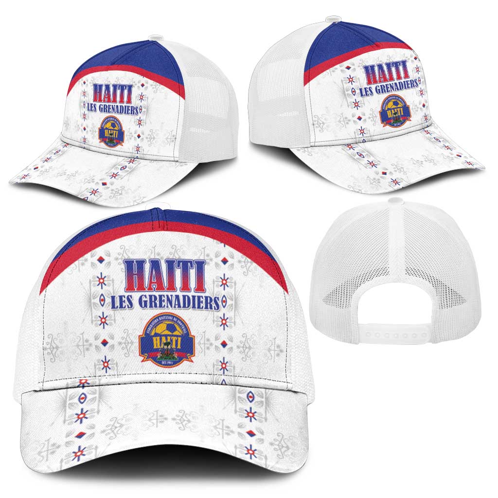 Haiti Football Mesh Trucker Cap Les Grenadiers Veve Haitian Vodou White Version - Wonder Print Shop