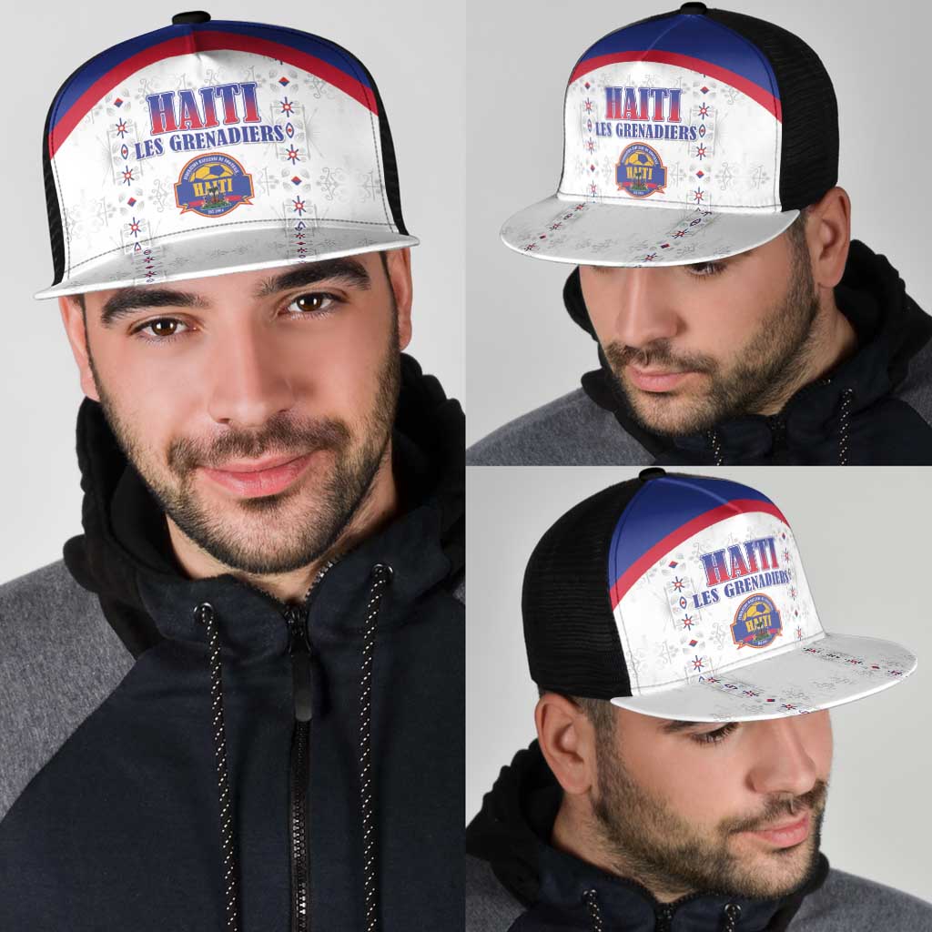 Haiti Football Mesh Trucker Cap Les Grenadiers Veve Haitian Vodou White Version - Wonder Print Shop