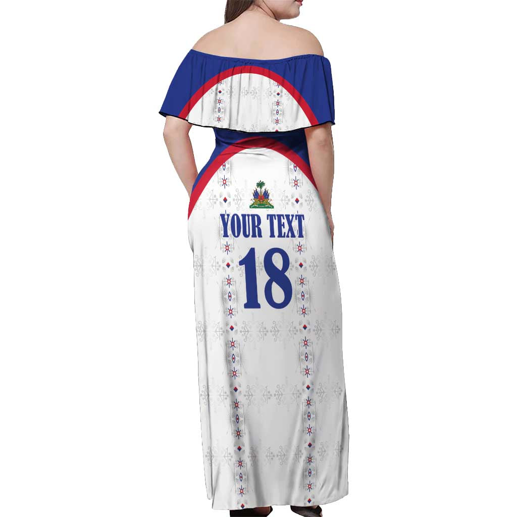 Custom Haiti Football Off Shoulder Maxi Dress Les Grenadiers Veve Haitian Vodou White Version - Wonder Print Shop
