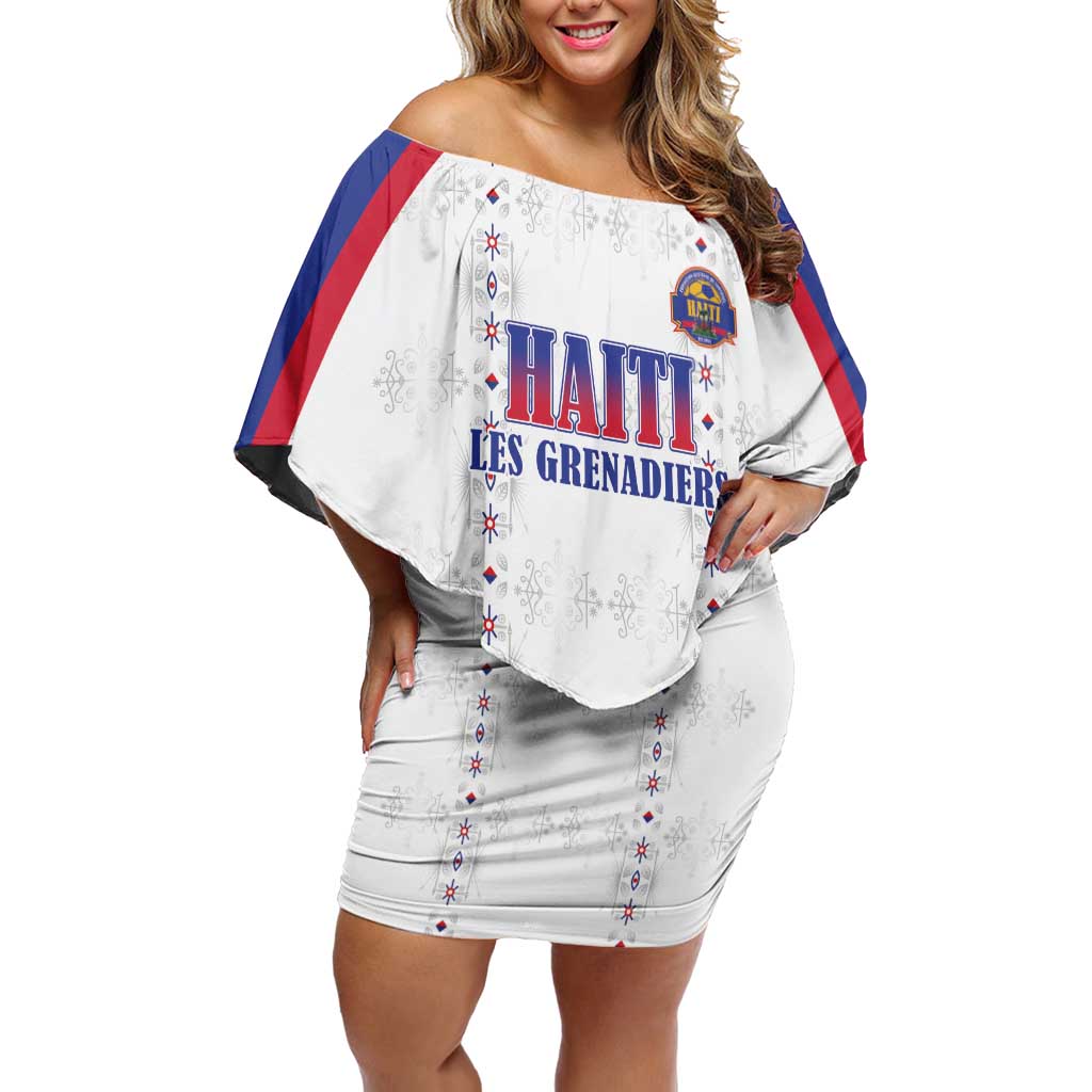 Custom Haiti Football Off Shoulder Short Dress Les Grenadiers Veve Haitian Vodou White Version - Wonder Print Shop