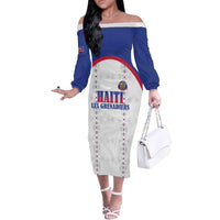 Custom Haiti Football Off The Shoulder Long Sleeve Dress Les Grenadiers Veve Haitian Vodou White Version - Wonder Print Shop