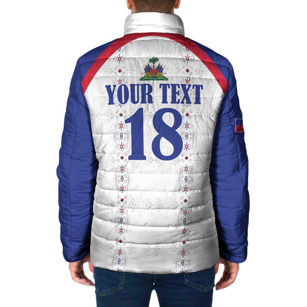 Custom Haiti Football Padded Jacket Les Grenadiers Veve Haitian Vodou White Version - Wonder Print Shop