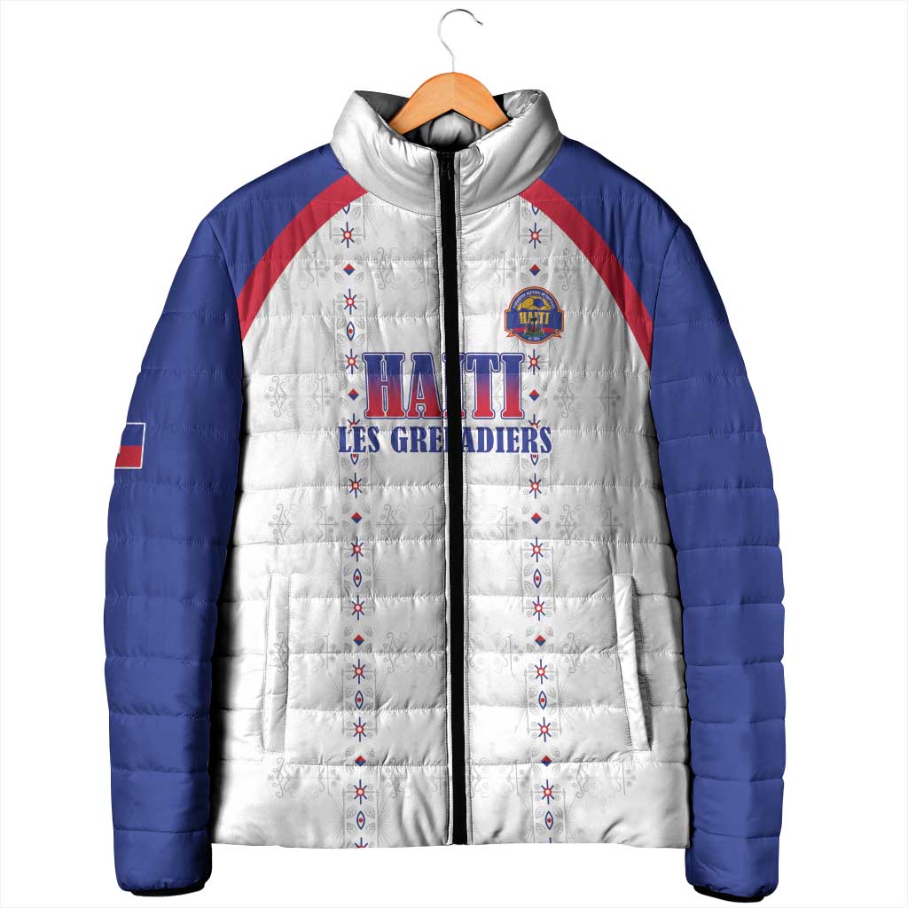 Custom Haiti Football Padded Jacket Les Grenadiers Veve Haitian Vodou White Version - Wonder Print Shop
