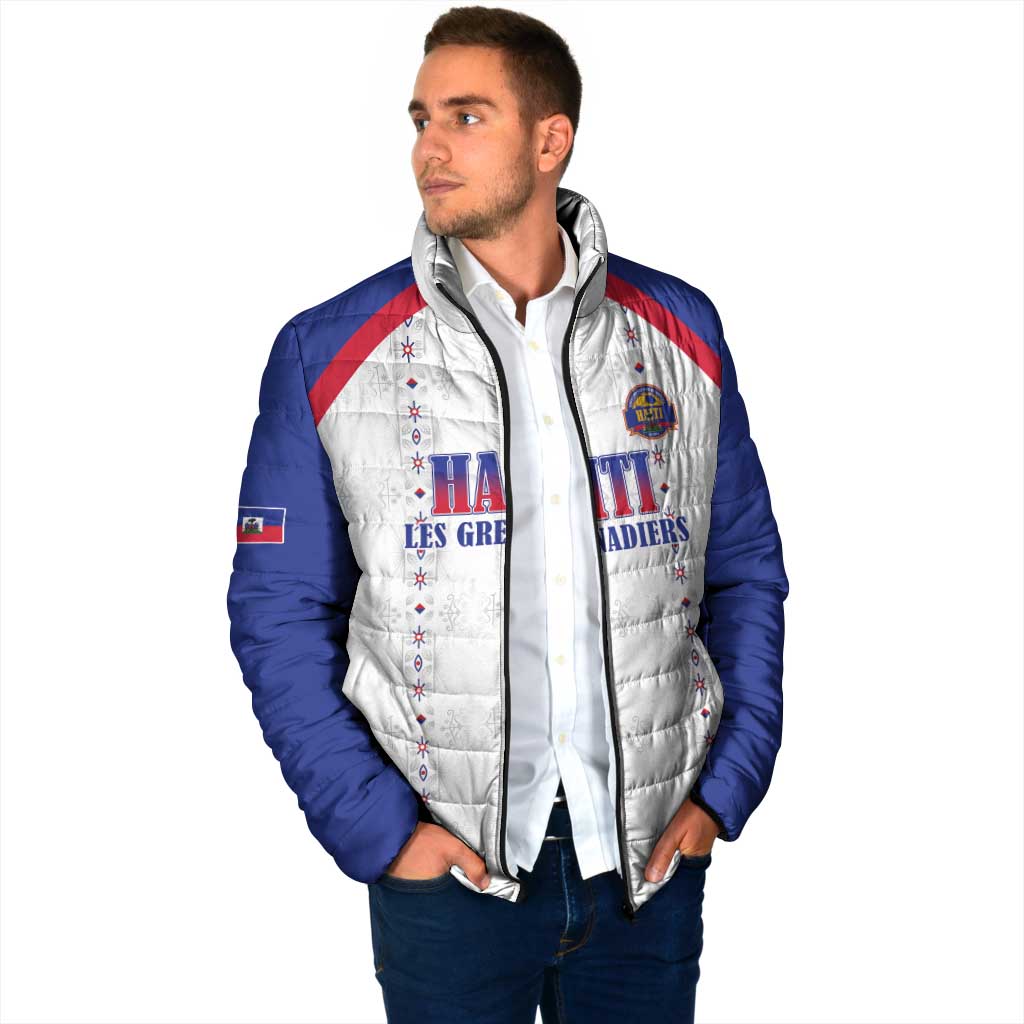 Custom Haiti Football Padded Jacket Les Grenadiers Veve Haitian Vodou White Version - Wonder Print Shop